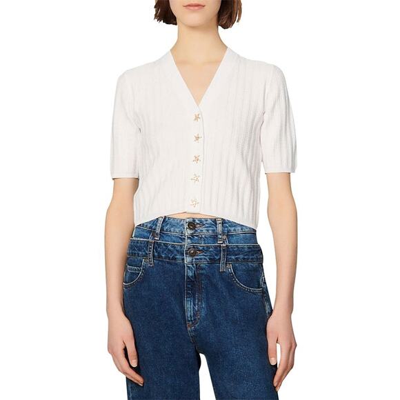 Sandro 'Nolan' White Cropped Rib Knit Sweater Size XS